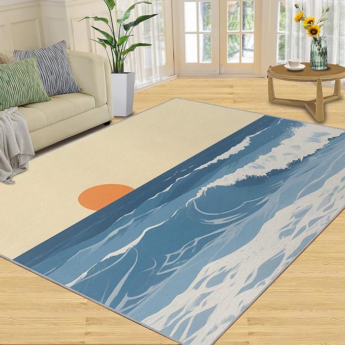 Boho Sun Area Rugs 3x5ft, Abstraction Deco Boys Rugs for Bedroom, Minimalist Sunburst Kids Room Rug Soft Fuzzy Washable for Living Room Game Room Coffee Table