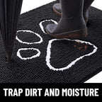 Smiry Dog Door Mat for Muddy Paws, Absorbent Dirt Trapper Non Slip Quick Dry Washable Chenille Mat for Mud Dogs, Entry Rug for Indoor and Outdoor (24x16 Inches, Black and White)