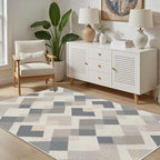 Modern Area Rug Living Room Rugs 7x9, Minimalist Soft Boho Geometric Rug, Non-Slip Washable Low Pile Non Shedding Carpet for Bedroom Office Dining Room Kitchen Nursery, Gray Beige White