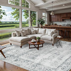 Lahome Vintage 9x12 Washable Grey Rugs for Living Room Bedroom, Boho Dining Room Rugs for Under Table, Soft Non Slip Indoor Throw Carpet for Home Office Playroom (9x12ft,Grey)
