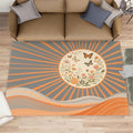 Boho Sun Area Rugs 8x10ft, Minimalist Line Area Rug for Living Room, Geometric Solar Modern Rug with Double Sided Carpet Tape for Bedroom Men Room Decor