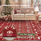 Christmas Runner Rug 2x6 Washable Rugs, Boho Christmas Tree Snowflake Rug Non-Slip Soft Low Pile Non Shedding Indoor Holiday Decor Carpet for Bedroom Bathroom Laundry Staircase Foyer (Xmas Red, 2'x6')
