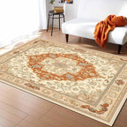 Orange Bohemian Rectangular Area Rugs for Living Room Bedroom 2.8 x 5 ft Vintage Farmhouse Floral Pattern Non-Shedding Soft Low Pile Rug Non Slip Washable Rug for Nursery Entryway Playroom