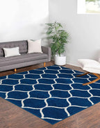 Rugs.com Lattice Frieze Collection Rug – 6' Square Navy Blue Medium Rug Perfect for Living Rooms, Kitchens, Entryways