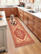 SERISSA Boho Washable Runner Rug, 2x5 Rug Runner Non-Slip Vintage Red Beige Hallway Kitchen Runner Rug Ultra Soft Print Distressed Floor Carpet Runner for Bedroom Bathroom Laundry Living Room