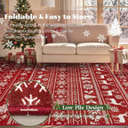 Christmas Rug 8x10 Washable Rugs, Boho Christmas Tree Snowflake Rug Non-Slip Soft Low Pile Non Shedding Indoor Holiday Decor Carpet for Living Room Bedroom Dining Room Home Office (Xmas Red, 8'x10')