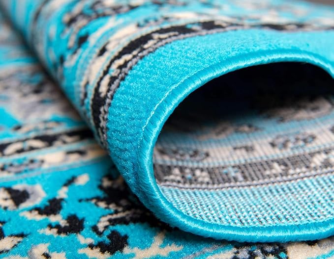 Unique Loom Sialk Hill Collection Area Rug - Washington (4' 1" x 6' 1" Rectangle Turquoise/Black)