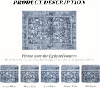 Area Rug 8×10, Large Vintage Boho Rug,Ultra-Soft Low Pile, Washable, Non Slip,Stain Resistant, Printed Carpet for Living Room Bedrooms Playroom Office Kitchen, Stone/Blue