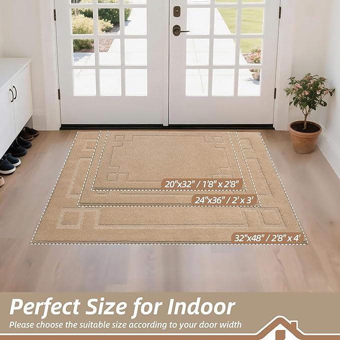 BEQHAUSE Door Mat 20" x 32", Non-Slip Door Mats Indoor Entryway Rugs Washable Low-Profile Absorbent and Stain Resist Floor Mats, Dog Door Mat for Front Back Door, Muddy Wet Shoes & Paws, Beige