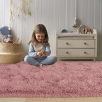 Soft Fluffy Rugs for Bedroom, Blush Pink Fuzzy Shaggy Oval Bedside Area Rug Set of 2, Non-Slip Cozy Plush Shag Carpet for Kids Room Nursery Dorm Living Room, 2.6 x 5.3 Feet