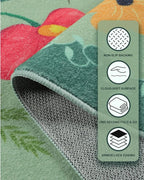 Boho Washable Area Rug 4x6 – Floral Low Pile Non-Slip Carpet for Living Room, Bedroom, Office, Playroom, Entryway, Kitchen, Dining Room (Green)