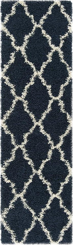 SAFAVIEH Dallas Shag Collection Runner Rug - 2'3" x 6', Navy & Ivory, Trellis Design, Non-Shedding & Easy Care, 1.5-inch Thick Ideal for High Traffic Areas in Living Room, Bedroom (SGD257N)