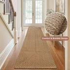 Bathroom Runner Rug,Boho 2x6 ft Hallway Runner,Braided Style Neutral Kitchen Runner Rugs,Faux Jute Rug with Rubber Backing,Machine Washable Solid Entryway Runner Non Slip,Light Brown