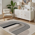 Modern Washable Rug for Living Room 3x4, Boho Abstract Striped Area Rugs, Soft Non Slip Low Pile Farmhouse Carpet for Bedroom Dining Room Kitchen, Stain Resistant, Pet Friendly, Beige Black