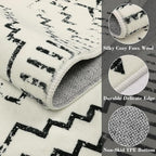 Wonnitar Moroccan Runner Rug, Washable 2'6"x8' Kitchen Runner Rug, Geometric White Hallway Bathroom Rug Runner, Non-Slip Long Boho Tribal Accent Floor Carpet for Bedroom Laundry (Beige,2'6"x8')