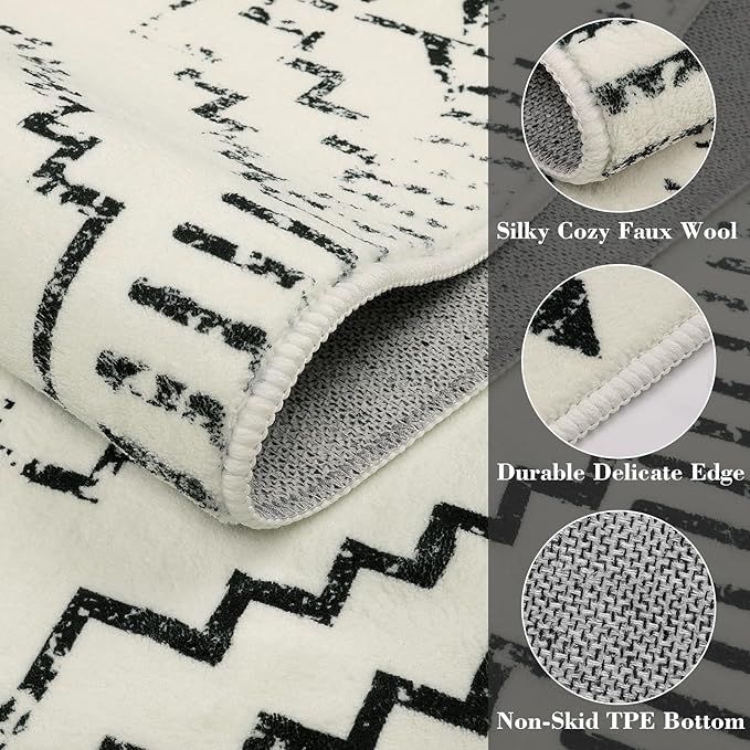 Wonnitar Moroccan 4x6 Area Rug, White Boho Rugs for Living Room, Washable Soft Large Rug for Bedroom,Non-Slip Geometric Throw Carpet, Low Pile Accent Mat for Nursery Bedside Dorm (Beige,4'x6')
