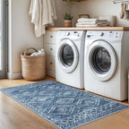 KILOCOCO Boho Entryway Rug 3x5 Area Rug Washable Non Slip Printed Throw Rugs Soft for Kitchen Living Room Dining Bedroom Geometric Moroccan Carpet, Blue