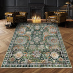 RUGSURE Washable Area Rugs - Perfect for Living Room, Bedroom, Kids Room, Nursery - Stain & Water Resistant Non-Slip, Pet & Child Friendly, Vintage Tribal Area Rugs (Green, 4' x 6')
