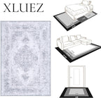 Area Rug 4x6 Vintage Rug, Machine Washable Vintage Distressed Medallion Rug Non-Slip Soft Low Pile Large Indoor Rugs for Bedroom Kitchen Dining Room Office(LightGrey,4'x6')