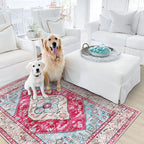Lahome Boho Round Rug - 5Ft Washable Area Rug, Non-Slip Small Bathroom Rug, Lightweight Bedroom Throw, Oriental Distressed Print Carpet for Entryway, Sofa, Nursery, Kids Room