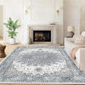 4’x6’ Area Rugs for Living Room Non Slip Washable Low Pile Area Rugs for Bedroom Dining Foldable Vintage Carpets Blue