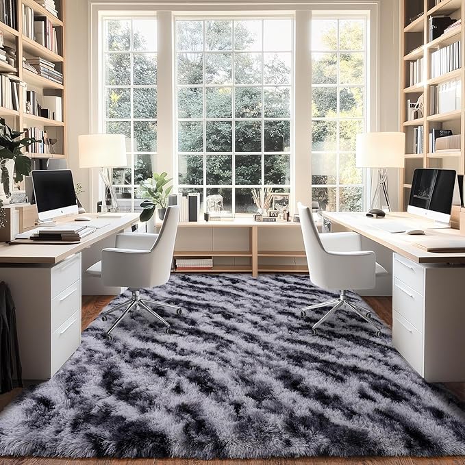 Shaggy Modern Shag Area Rug for Bedroom, Upgrade Non-Slip Plush Fluffy Carpet for Kids Room Home Decor, Plush Area Rug Tie Dye Stripes 8x10Ft