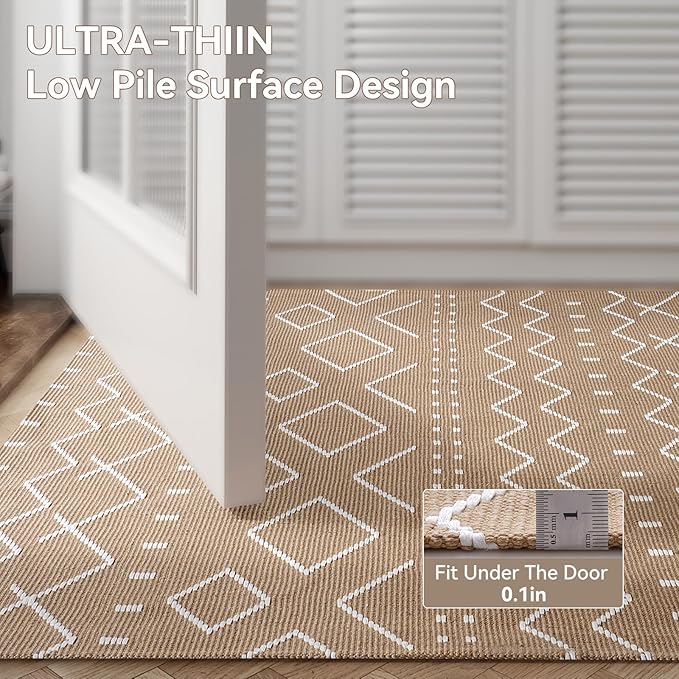 Hallway Runner Rug 2x6, Washable Kitchen Runners Non Slip, Ultra Thin Entryway Floor Mat Fit Under Door, Soft Low Pile Cotton Boho Carpet for Laundry Outdoor Bedroom