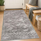 KILOCOCO Boho Entryway Rug 3x5 Area Rug Washable Non Slip Throw Rugs Soft for Kitchen Living Room Dining Bedroom Geometric Moroccan Carpet, Taupe