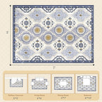 EnHomee Area Rugs 5x7, Soft Washable Rugs for Living Room Bedroom, Boho Non Slip Low Pile Stain Resistant Washable Rug Large Carpet for Dining Room,Easy to Clean Living Room Rug, Blue