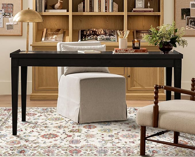 Washable Area Rug 4x6 - Traditional Floral Living Room Rug Soft Bedroom Rug Ultra-Thin Cream Colorful Vintage Farmhouse Dining Room Rugs Under Table Indoor Carpet for Living Room Office Mudroom