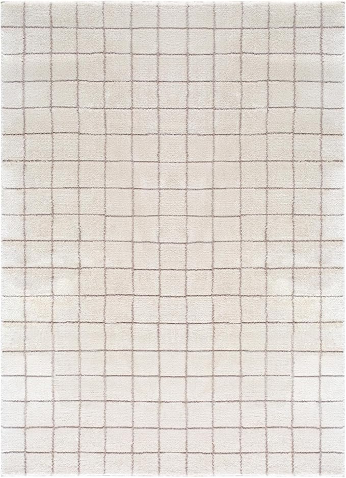 Livabliss x Our PNW Home Cascade Minimalist Grid Area Rug, 12' x 15', Grid Ivory/Taupe