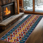 Dark Blue Runner Rug, 2.6x7ft Red Yello Diamond Hallway Decor Carpet, Corridor & Foyer Long Accent Rug, Entrance Non-Slip Mat Washable Rugs, Southwestern Stylish Home Decor Runner