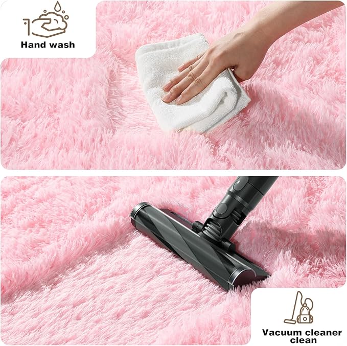 Pink Rugs for Bedroom, 4x6 Fluffy Small Area Rugs for Living Room, Soft Shag Fuzzy Carpet with 4 Non-Slip Stickers for Kids Boys and Girls Nursery Room Dorm Home Decor (Pink, 4ft x 6ft)