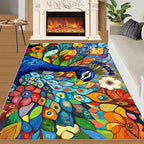 Boho Peacock Rug Large - 6x9 Rug, Colorful Peacock Washable Rugs for Living Room, Teal Turquoise Carpet, Modern Style Non-Slip Area Rugs for Bedroom, Aesthetics Carpet - Peafowl Home Decor & Gifts