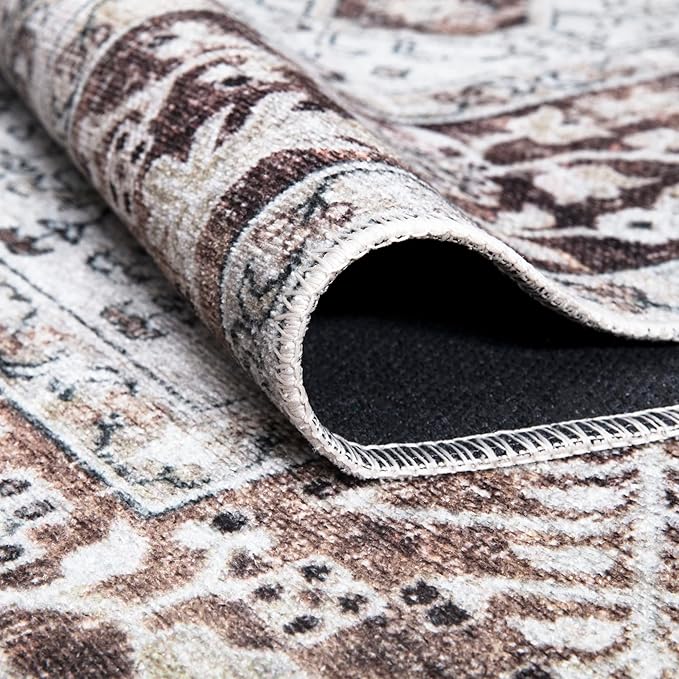 Bloom Rugs Caria Washable Non-Slip 7 ft Runner - Beige/Brown Traditional Runner for Entryway, Hallway, Bathroom, and Kitchen - Exact Size: 2'6" x 7'