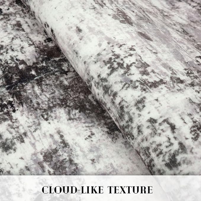 Modern Abstract Runner Rug for Bedroom 2x7, Black Grey Washable Kitchen Runner, Non-Slip Soft Thin Faux Wool Mat for Entryway, Hallway, Laundry Room Indoor