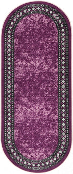Antep Rugs Alfombras Modern Bordered 2x5 Non-Skid (Non-Slip) Low Profile Pile Rubber Backing Kitchen Area Rugs (Purple, 2' x 5' Oval)
