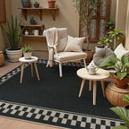 OJIA Easy Jute 5x7 Area Rugs, Washable Outdoor Patio Rug for Living Room Checkered Border Indoor Outdoor Rugs Farmhouse Non-Slip Black Carpet Geometric Rug for Backyard Entryway Dining Room