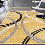 Rugshop Wavy Circles Design Area Rug, Carpet with Jute Backing for Living Room, Bedroom, or Dining Room, Yellow, 5'3" x 7'3"