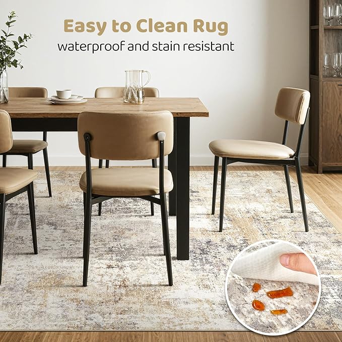 Area Rug Living Room Rugs: 5x7 Washable Large Abstract Modern Soft Stain Resistant Indoor Floor Non Slip Accent Carpet for Bedroom Nursery Playroom Dining Room Office Dorm Home House- Gray Gold