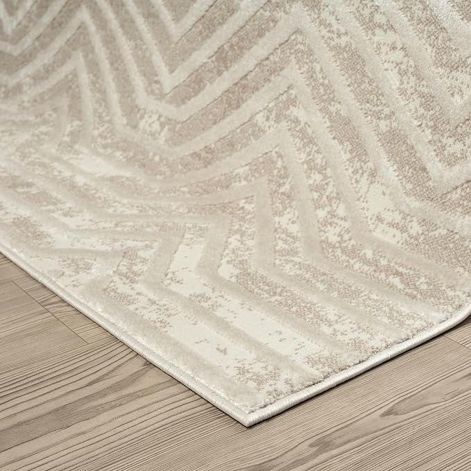 Abani Terra Cream 8' x 10' Area Rug for Living Room, Bedroom - Geometric Lines Pattern - Durable & Easy to Clean