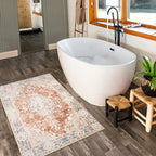MUJOO 2'x3' Rugs Machine Washable Area Rugs for Entryway Boho Rug for Bathroom Kitchen Non Slip Carpet Abstract Soft Low-Pile Orange Navy Blue Area Rug Floral