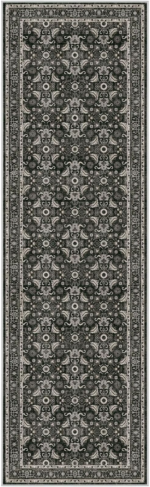 WITSHOCK Living Room Area Rugs 3x10: Soft Non-Slip Backing Washable Rugs Vintage Large Carpet for Bedroom Office Dining Room Kitchen Stain Resistant Home Decor Rug,Black