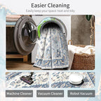 Enkor Runner Rug for Hallway, 2x10 Washable Soft Non Slip Floor Rugs for Kitchen, Modern Mat for Living Room Bedroom Entryway Blue & White