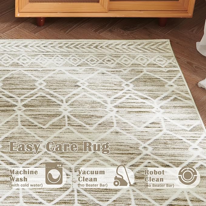 jinchan Moroccan Runner Rug 2x6 - Kitchen Machine Washable Runner Rug Modern Geometric Low-Pile Lightweight Non-Slip Carpet for Entryway Hallway Laundry Room Bedroom Bedside (2x6ft, Taupe)