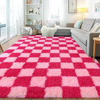 Area Rugs for Living Room, Soft Shaggy Carpets for Living Room, Fuzzy Rugs for Kids' Room, Perfect Decor for Modern Home Hot Pink Grid 5x7 Feet