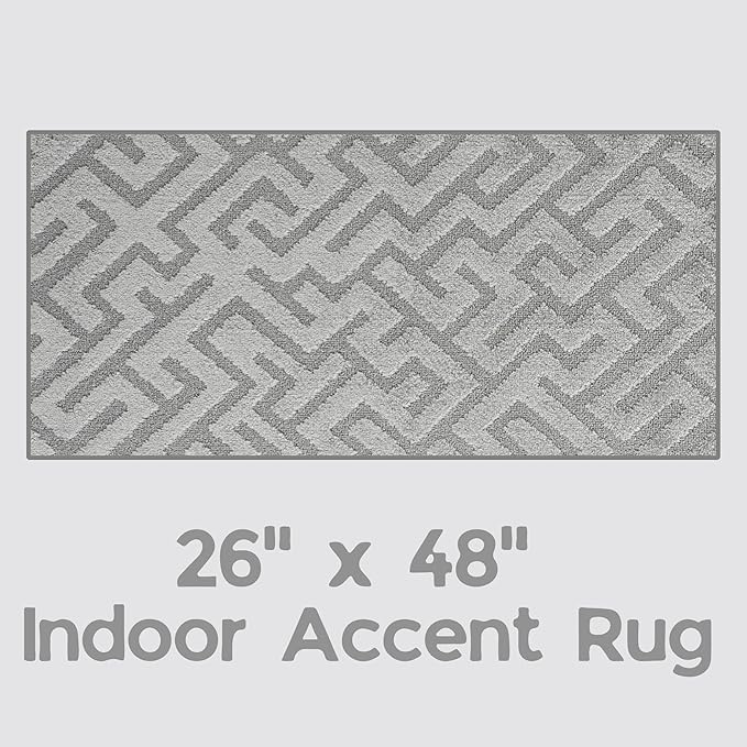 4ft Custom Fit Accent Runner Rug for Small Foyer - Deco Grey | Non-Slip | Washable & Edge Bound