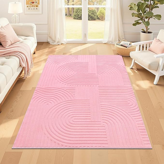 Pauwer 4x6 Washable Area Rugs for Living Room Modern Pink Solid Color Soft Fluffy Rugs for Bedroom Non Slip Boho Accent Indoor Mat Floor Carpet Cover for Kids Room Dining Room Kitchen Office, Pink