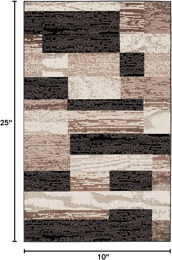 Superior Indoor Area Rug, Plush Carpet Cover, for Kids or Pets, Hallway, Entryway, Living Room, Dining, Bedroom, Office, Kitchen, Modern Geometric Patchwork, Rockwood Collection, 12' x 15', Chocolate