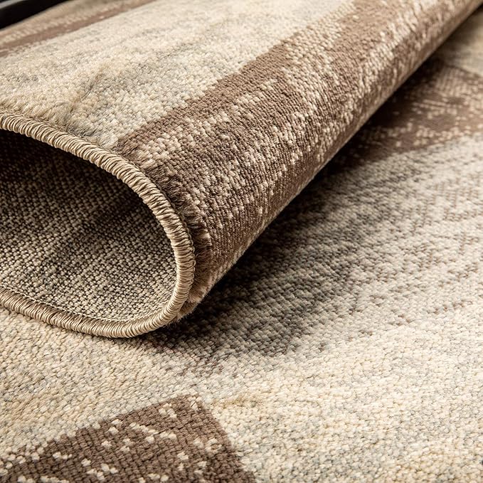 SUPERIOR Indoor Area Rug, Jute Backed, Modern Geometric Patchwork Floor Decor for Bedroom, Office, Living Room, Entryway, Hardwood Floors, Rockwood Collection, 9' x 12', Slate